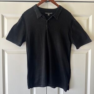 John Varvatos Black Short Sleeve Polo Shirt – Subtle Metallic Finish – Size M